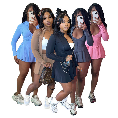 Long Sleeve Flare Dress Two-Piece Set for Active Leisure