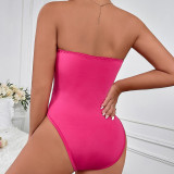 Solid Color Bustier Bodysuit with Fringe and Rhinestone Details