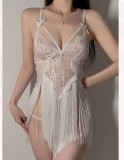 ihoov Sheer Lace & Mesh Sensual Tassel Cami Nightgown