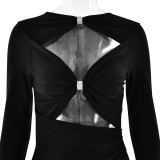 IHOOV Hollow Out Long Sleeve Bodycon Dress