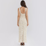 IHOOV Sleeveless Knit Twist Rose Floral Pencil for women Maxi Dress