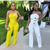 IHOOV Sleeveless Strapless Bodycon Wide-Leg Jumpsuit