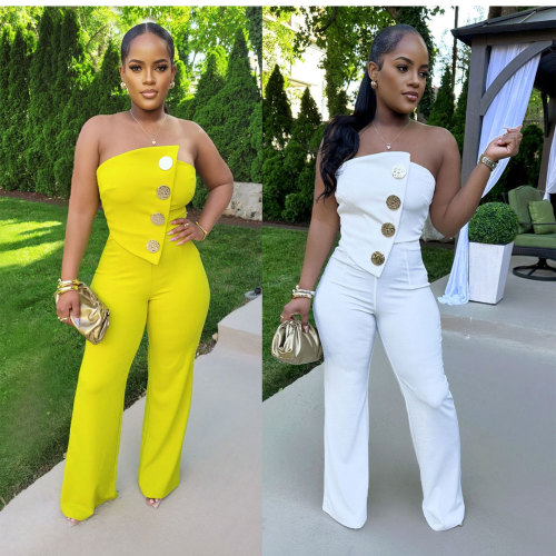 IHOOV Sleeveless Strapless Bodycon Wide-Leg Jumpsuit