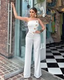 IHOOV Sleeveless Strapless Bodycon Wide-Leg Jumpsuit