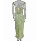 ihoov Stunning Backless Sequin Bodycon Maxi Dress