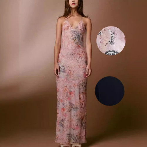 IHOOV Elegant Butterfly Print Double-Layer Mesh Slip Dress for Women