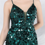Ihoov Sparkling Sequin Maxi Evening Dress with Strappy Design