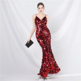 Ihoov Sparkling Sequin Maxi Evening Dress with Strappy Design