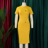 IHOOV OL Chic Short Sleeve High Neck Bodycon Dress