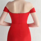 ihoov Off-Shoulder Split Hem Sexy Nightclub Evening Dress