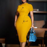IHOOV OL Chic Short Sleeve High Neck Bodycon Dress