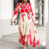 IHOOV Long Sleeve Printed Lapel Irregular Loose Dress Women's skirt