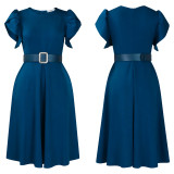 Elegant Pleated A-Line Dress with Round Neck - Ihoov