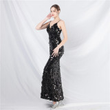Ihoov Sparkling Sequin Maxi Evening Dress with Strappy Design