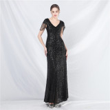 Ihoov Iridescent Beaded Sequin Long A-Line Evening Dress