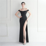 ihoov Off-Shoulder Split Hem Sexy Nightclub Evening Dress