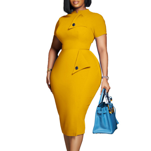 IHOOV OL Chic Short Sleeve High Neck Bodycon Dress