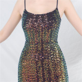Ihoov Enchanting Iridescent Sequin Cami Evening Dress