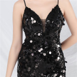 Ihoov Sparkling Sequin Maxi Evening Dress with Strappy Design