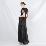 Ihoov Iridescent Beaded Sequin Long A-Line Evening Dress