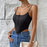 ihoov Backless Diamond-Patterned Corset with Button Details
