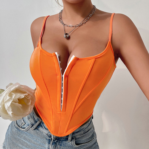 ihoov Backless Diamond-Patterned Corset with Button Details