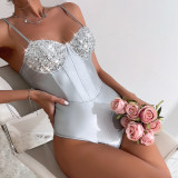 Ihoov Sparkling Backless Fishbone Corset Bodysuit