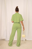 Ihoov Solid Color Short-Sleeve Shirt and Long Casual Wide-Leg Pants Set