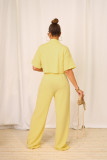 Ihoov Solid Color Short-Sleeve Shirt and Long Casual Wide-Leg Pants Set
