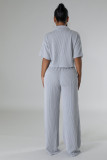 Ihoov Solid Color Short-Sleeve Shirt and Long Casual Wide-Leg Pants Set