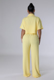 Ihoov Solid Color Short-Sleeve Shirt and Long Casual Wide-Leg Pants Set