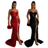 ihoov Stunning Sequin Sleeveless Maxi Dress with High Slit