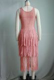Ihoov Sleeveless Knit Fringe Sheer Dress