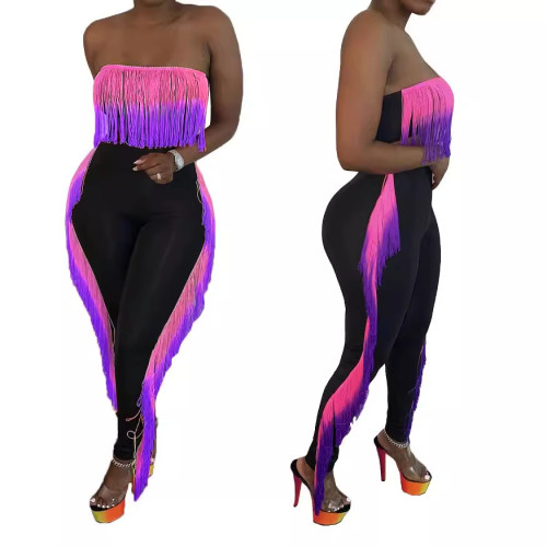 Ihoov Gradient Fringe Backless Strapless Two-Piece Set