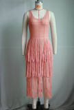 Ihoov Sleeveless Knit Fringe Sheer Dress