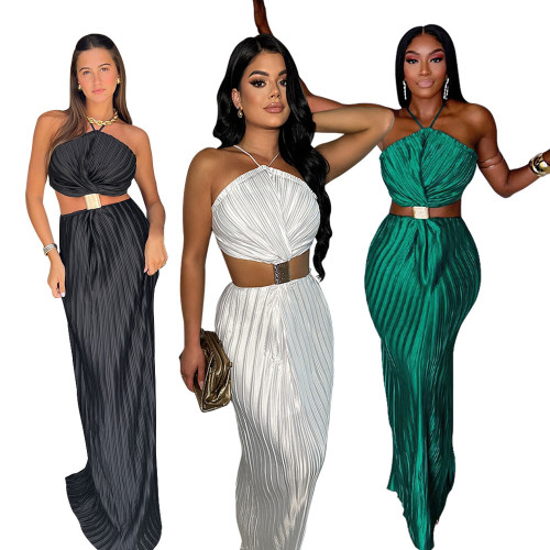 Ihoov Pleated Sensual Lace-Up Evening Dress with Back Slit