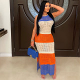 Ihoov Sheer Knit Split Color-Blocked Dress