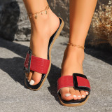 Square-Toed Lazy Stone Pattern Flat Slippers