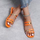 Square-Toed Color-Block Flat Sandals