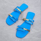 Square-Toed Color-Block Flat Sandals