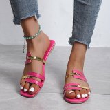 Square-Toed Color-Block Flat Sandals
