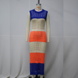 Ihoov Sheer Knit Split Color-Blocked Dress