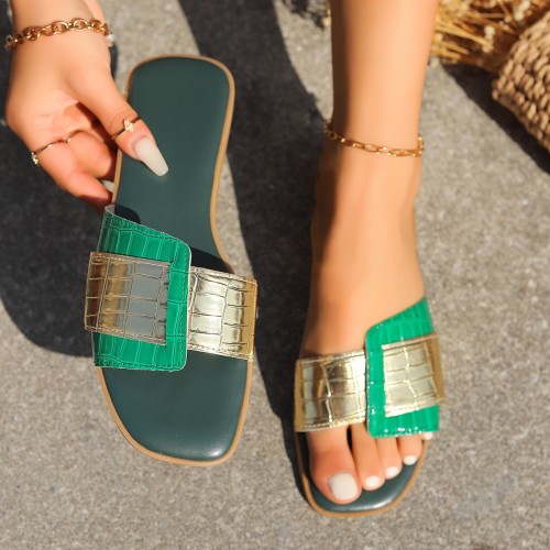 Square-Toed Lazy Stone Pattern Flat Slippers