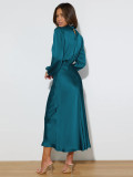 Ihoov Long Sleeve Satin Halter Neck Dress