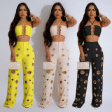 ihoov Women Sexy Top and Ripped Pants 2-piece Set