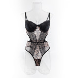 Ihoov Lace-Trimmed Leopard Print Underwire Bodysuit