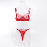 Ihoov Seductive Red Lace Embroidered Underwire Bra Set