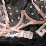 Ihoov Pink Embroidered Transparent Lace Underwire Bra Set