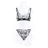 Ihoov Transparent Lace Embroidered Underwire Bra Set