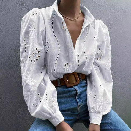 ihoov Solid Color Embroidered Long Sleeve Shirt